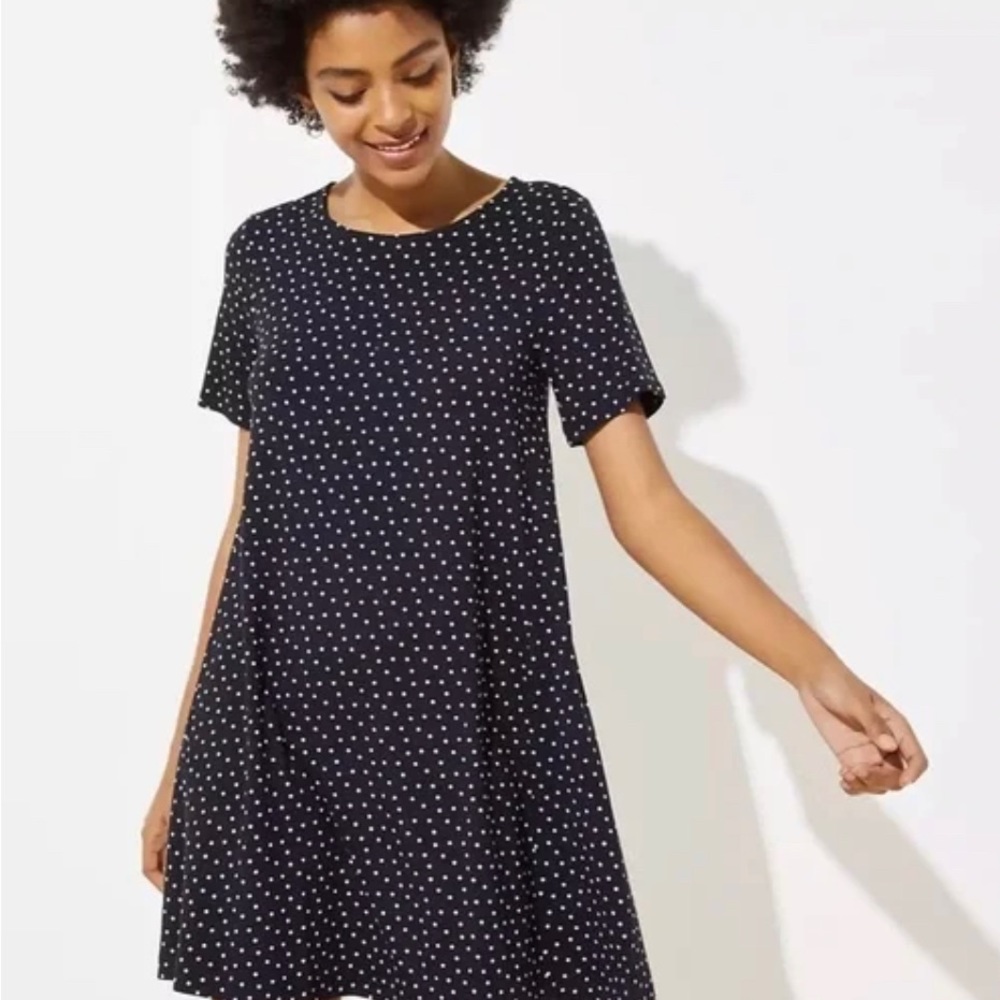 Loft Dotted Short Sleeve Swing Dress NWOT